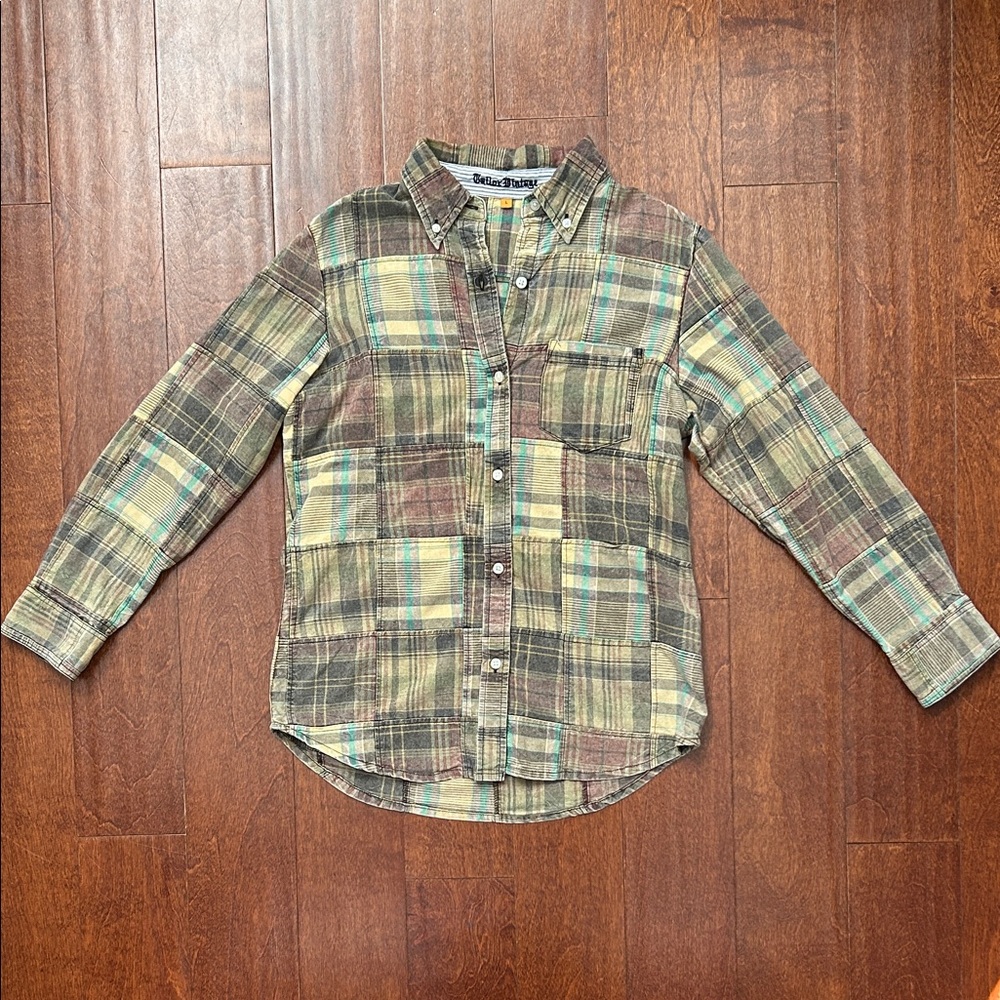 Tailor Vintage Plaid Patchwork Button Down Shirt, Size Large